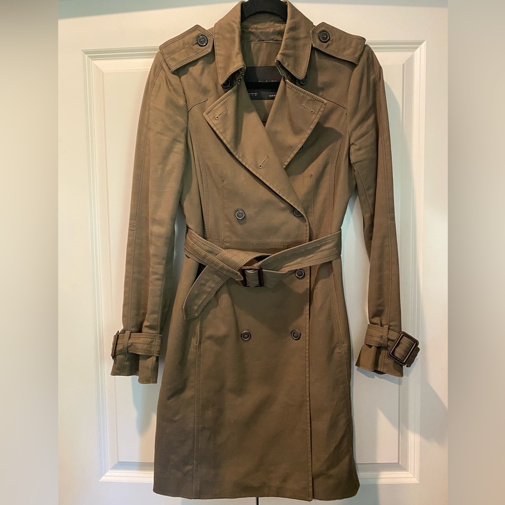 Zara Double-Breasted Trench Coat/Jacket. Brown/Khaki. Size S. Military Inspired